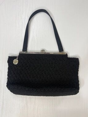 Kathy Ireland Black Evening Bag | Textured Clutch w/ Silver Frame | Elegant